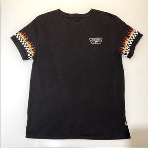 Vans Black Tee with Flame and Checkered Sleeves